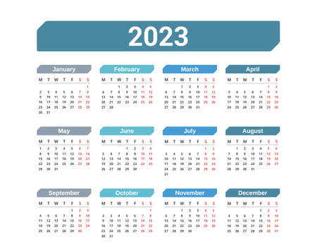2023 Calendar, week starts on Monday, vector eps10 illustrationのイラスト素材