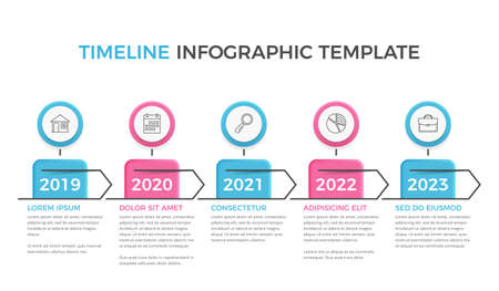 Timeline infographics template with five arrows, workflow or process diagram, vector eps10 illustrationのイラスト素材
