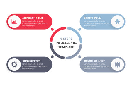 Circle diagram with 4 steps with place for your text and icons, infographic template, vector illustrationのイラスト素材
