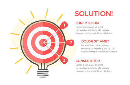Solution concept with target with 3 arrows and handdrawn bulb around it, vector eps10 illustrationのイラスト素材
