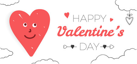 Valentine's Day background with handdrawn smiling heart and clouds, vector eps10 illustrationのイラスト素材