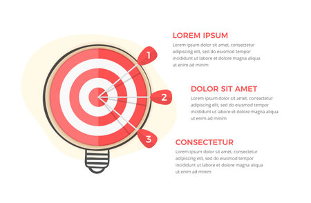 Solution concept with target with 3 arrows and handdrawn bulb around it, vector illustrationのイラスト素材
