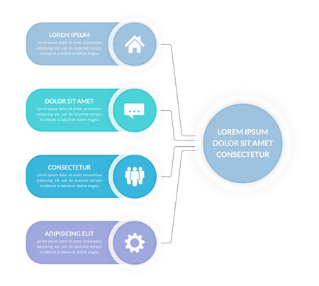 Infographic template with 4 elements with text and icons connected with the circle, vector eps10 illustrationのイラスト素材