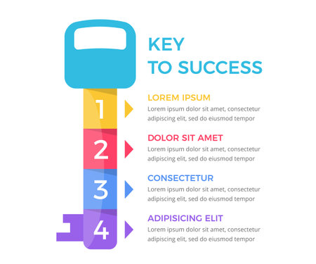 Infographic template with key divided on 4 segments, key to success concept, vector eps10 illustrationのイラスト素材