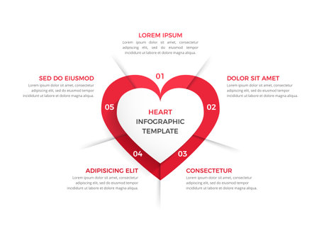 Infographic template with heart divided on five elements, vector eps10 illustrationのイラスト素材