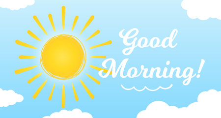 Hand drawn sun with clouds, good morning concept, vector illustrationのイラスト素材