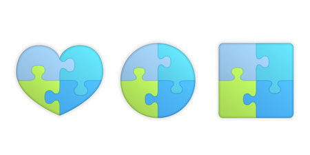 Puzzle objects - heart, circle and square, vector illustrationのイラスト素材