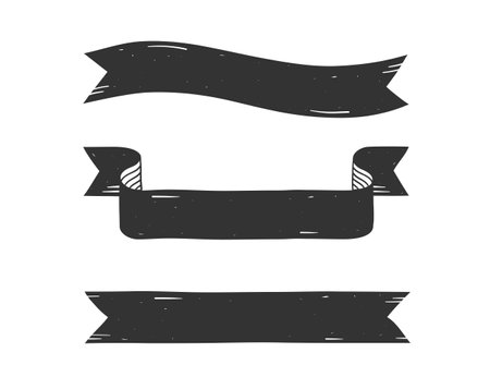 Three vintage handdrawn ribbon banners on white background, vector eps10 illustrationのイラスト素材
