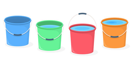 Four plastic buckets with water on white background, vector eps10 illustrationのイラスト素材