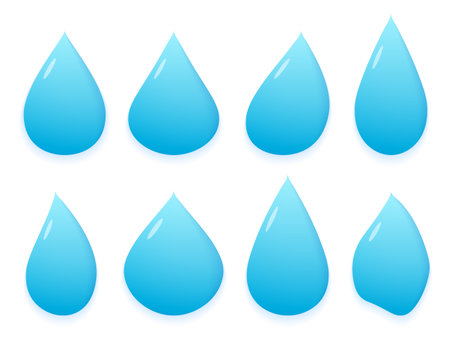 Set of blue water drops on white background, vector eps10 illustrationのイラスト素材