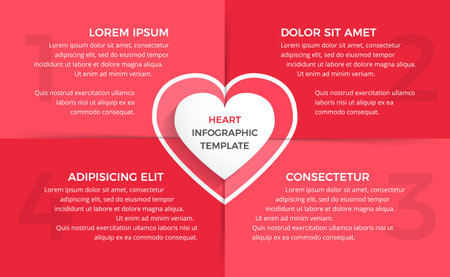 Infographic template with heart divided on four elements with place for your text, vector eps10 illustrationのイラスト素材