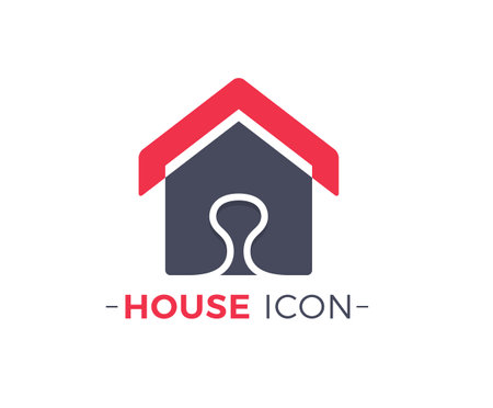 House icon with puzzle piece inside, real estate agency emblem or , vector eps10 illustrationのイラスト素材