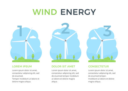 Wind energy infographic template - three windmills with place for your text, green renewable energy concept, vector eps10 illustrationのイラスト素材