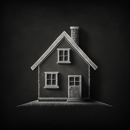 Small house, chalk drawing on blackboard, front view, Generative AIの素材