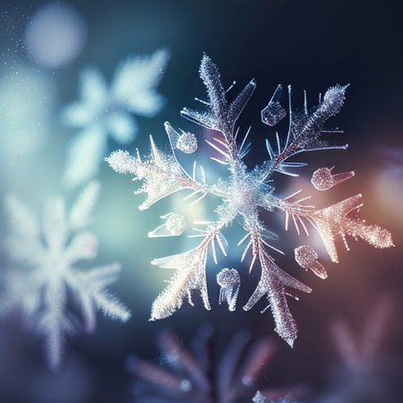 Close-up of snowflake on blurry background, Generative AIの素材