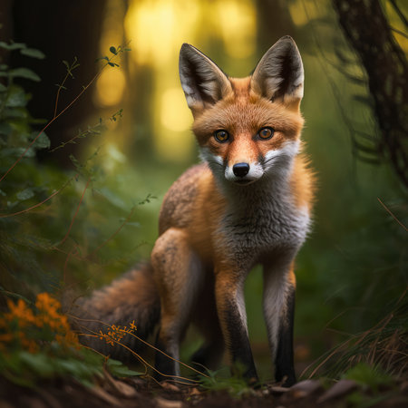 Red fox, blurry forest background, Generative AIの素材