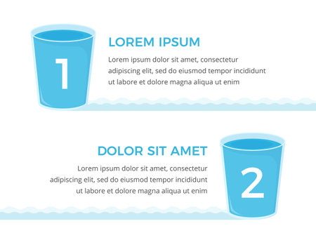 Two glasses with water with numbers and place for your text, water infographics, vector eps10 illustrationのイラスト素材