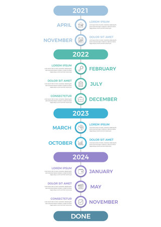 Vertical timeline infographics template with place for years and months, vector eps10 illustrationのイラスト素材