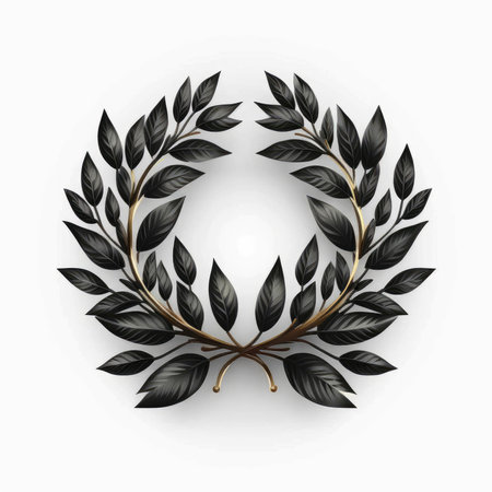 Black laurel wreath on white background, Generative AIの素材
