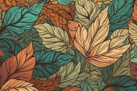 Illustration of autumn leaves background, Generative AIの素材