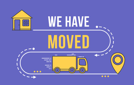 We have moved concept with house, truck and map pin line icons, vector eps10 illustration