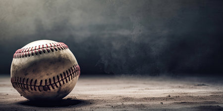 Baseball ball on the ground, front view, Generative AIの素材