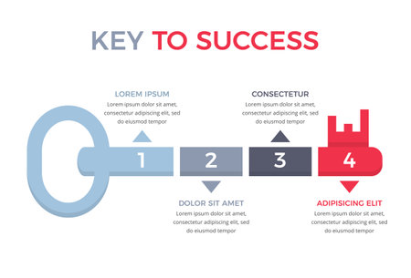 Infographic template with key divided on 4 segments, key to success concept, vector eps10 illustrationのイラスト素材