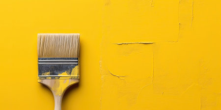 Dirty paintbrush on yellow wall, Generative AIの素材