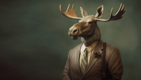 Moose wearing suit with tie as a businessman, Generative AIの素材