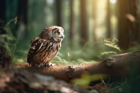 Close-up of an owl sitting in a forest, Generative AIの素材