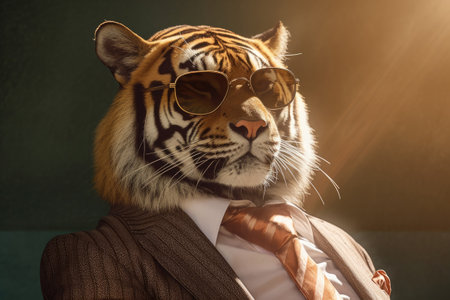 Tiger wearing a suit as a businessman, Generative AIの素材