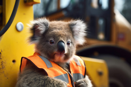 Portrate of a cute fluffy coala as a builder, Generative AIの素材