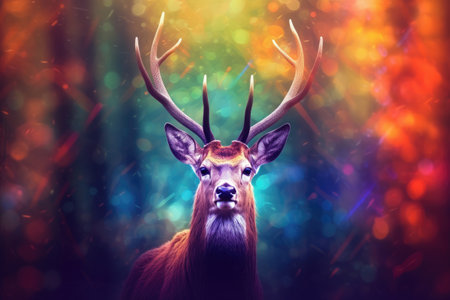 Portrait of magical deer in a forest, Generative AIの素材