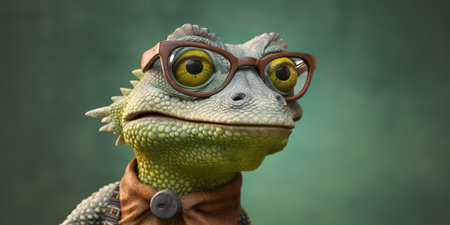 Portrait of a lizzard wearing glasses and suite, Generative AIの素材