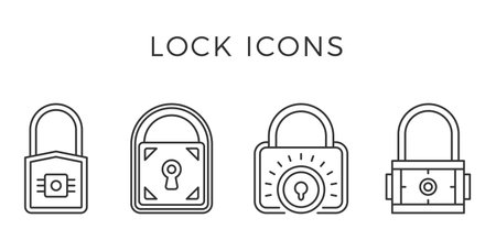 Four closed lock line icons, vector eps10 illustrationのイラスト素材