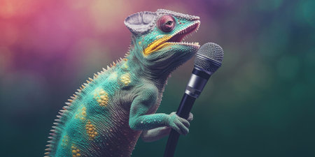 Chameleon with microphone, Generative AIの素材