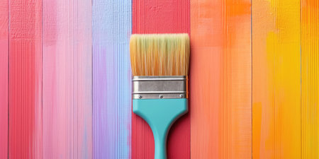 Multicolored wooden wall with paint brush, Generative AIの素材