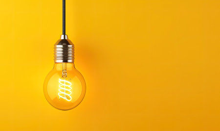 Yellow light bulb on yellow background, Generative AIの素材
