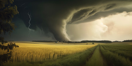 Tornado and lightnings in the field, Generative AIの素材