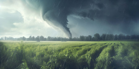 Tornado and heavy rain in the field, Generative AIの素材