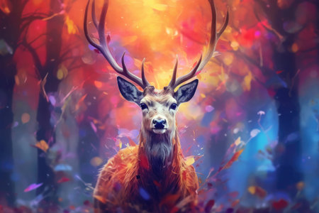 Portrait of magical deer in a forest, Generative AIの素材