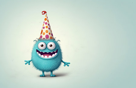Cute small monster wearing party hat, Generative AIの素材