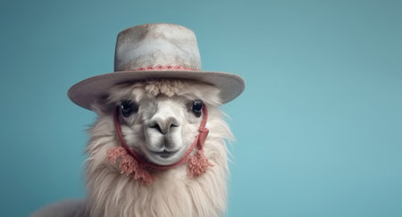 Portrait of an alpaca wearing hat, Generative AIの素材