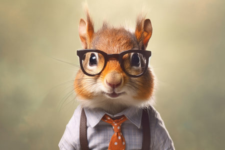 Portrait of a squirrel wearing shirt, tie and glasses, Generative AIの素材