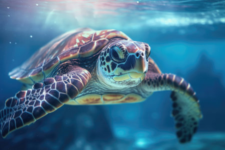 Sea turtle underwater, Generative AIの素材