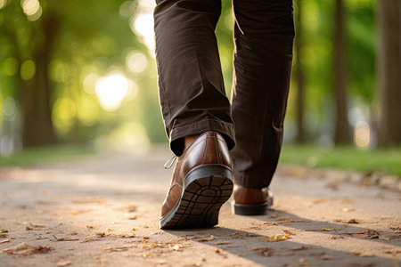 Back view of a man walking in summer park, Generative AIの素材
