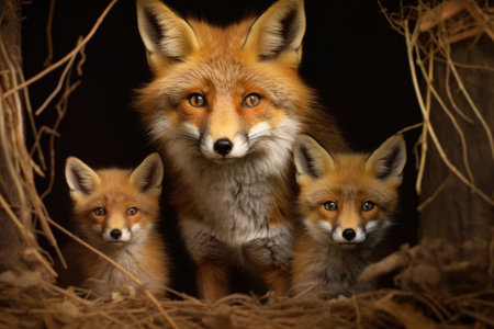 Family of three foxes, Generative AIの素材