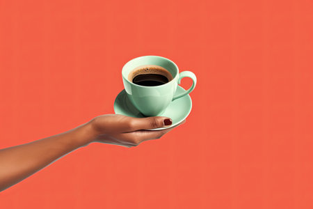 Female hand holding coffee cup, Generative AIの素材