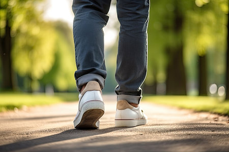 Back view of a man walking in summer park, Generative AIの素材