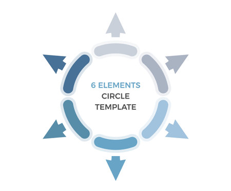 Circles divided on six segments with six arrows, infographic template for circle diagram, vector eps10 illustrationのイラスト素材